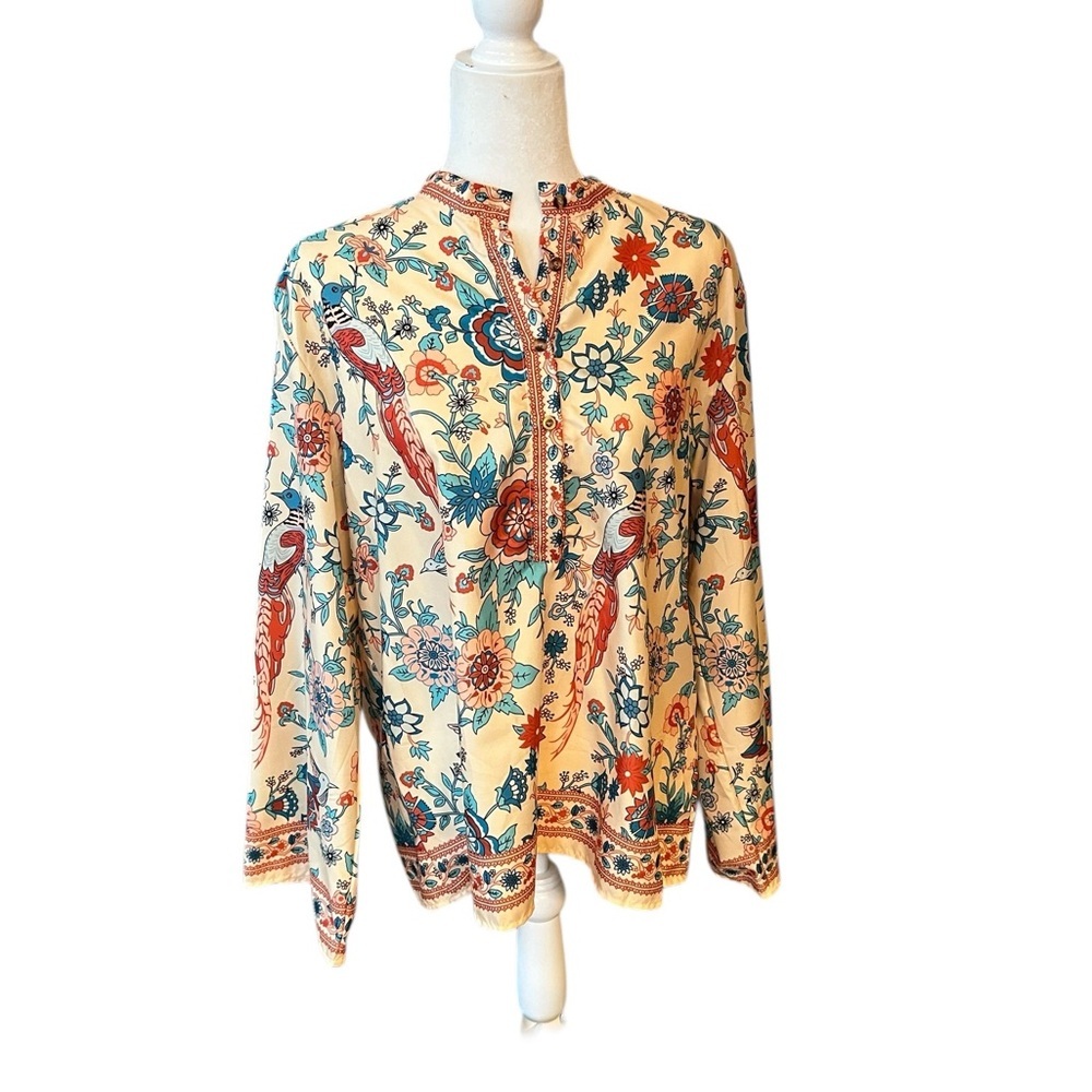 Dorm 111 Floral and Bird Boho Tunic Top Size XL
